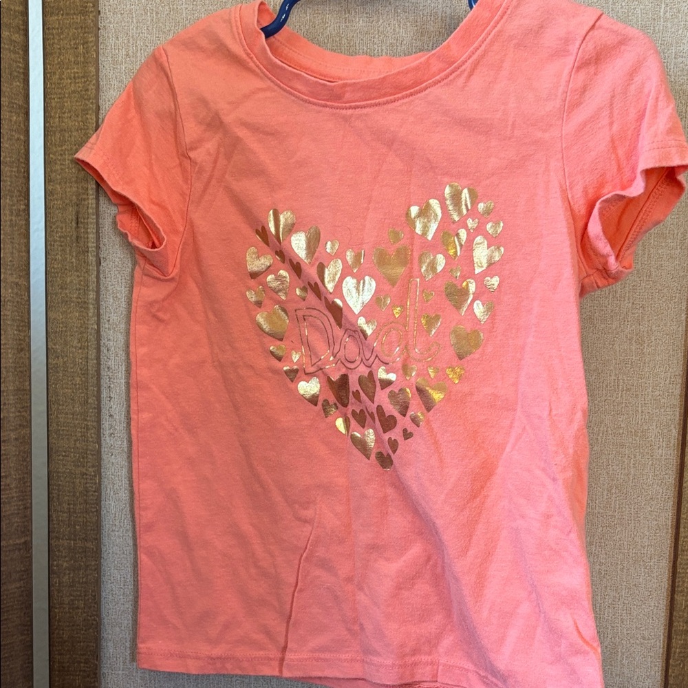 Cat & Jack Coral Tee with Gold Heart Design 4T